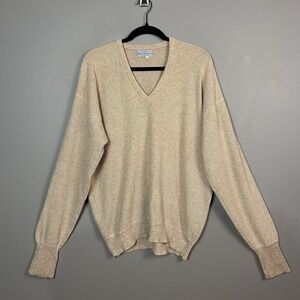 Vtg Bullock & Jones San Fransisco Mens Sz L 100% Cashmere Tan Sweater Scotland